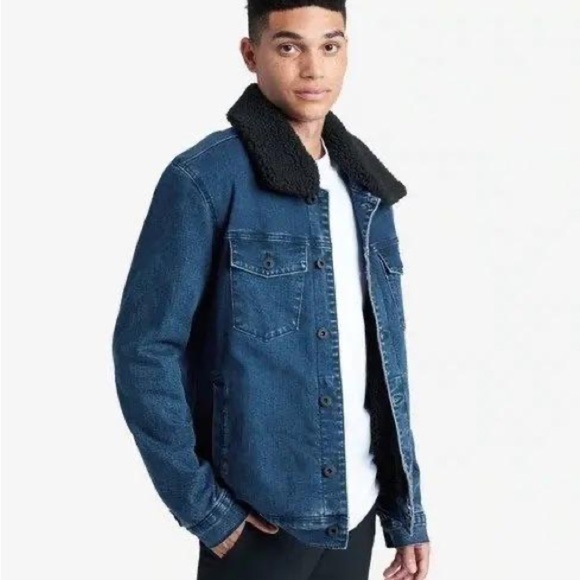 Kenneth Cole denim jean Sherpa jacket coat - Picture 1 of 10